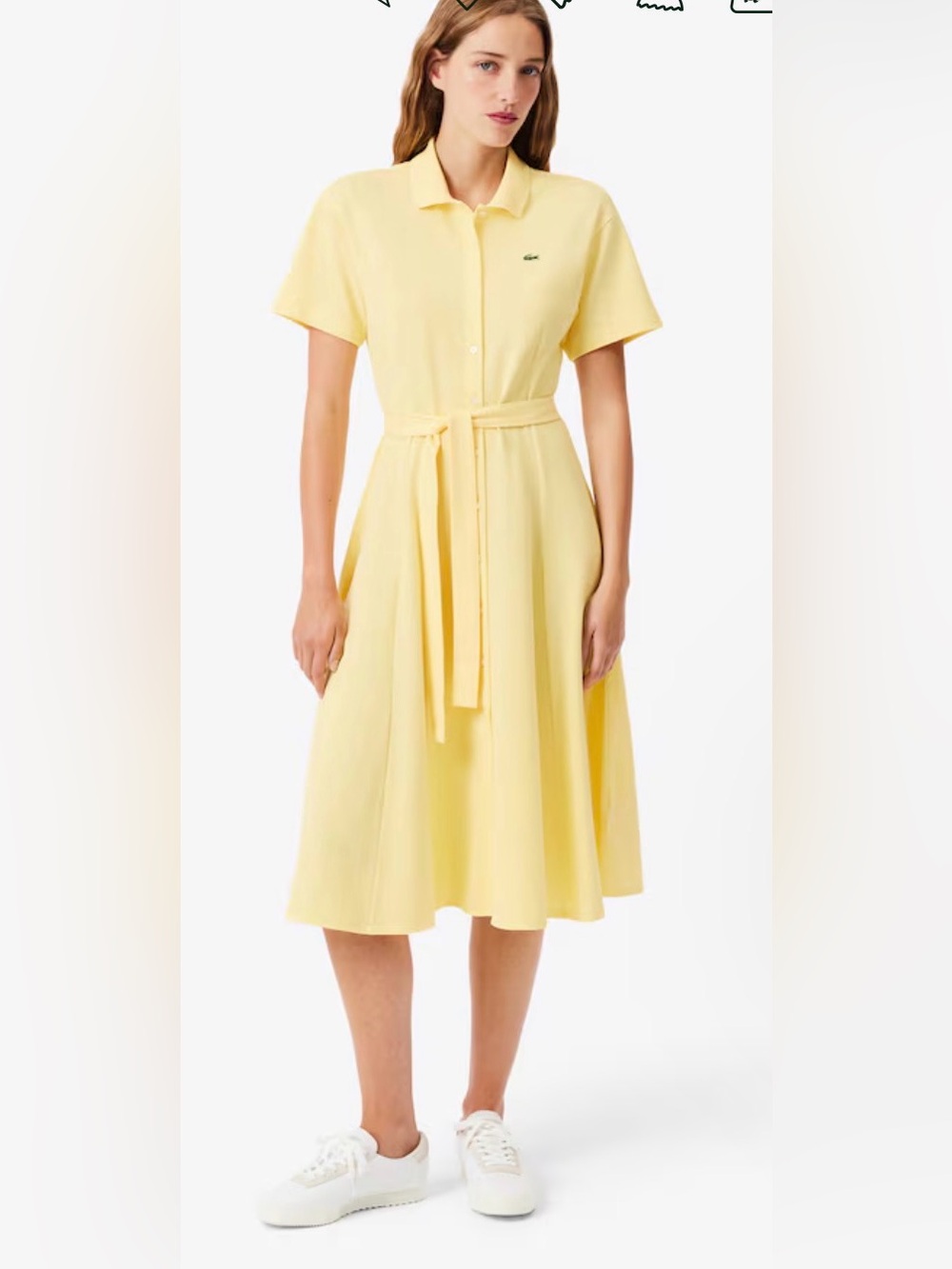 Lacoste women polo Yellow Short Sleeve Midi Dress with Belt size 40/US8